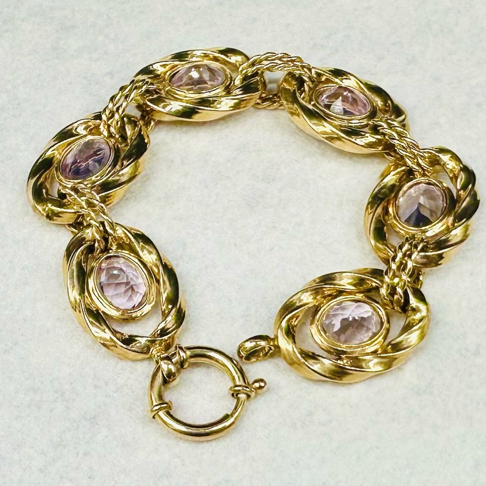 Yellow gold plated Sterling Silver Amethyst Bracelet 8”